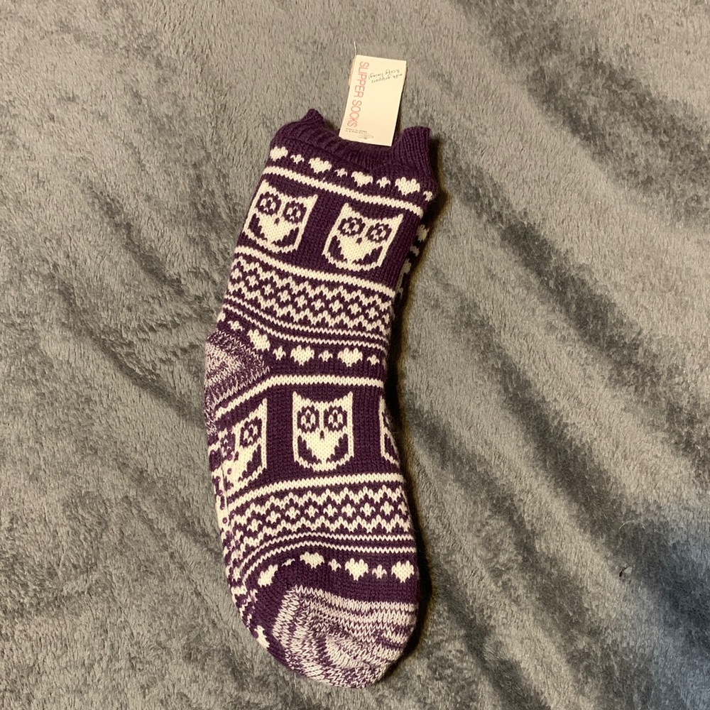 Slipper Socks- 🆕💜Purple & White Owl Cozy Socks with grippers